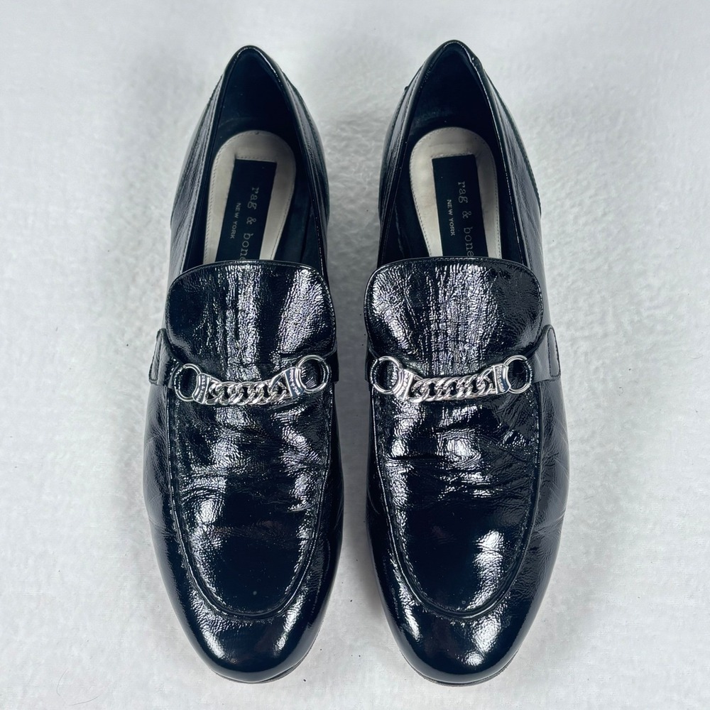 Rag & Bone Loafers Black Leather Silver Chain Horsebit EU 41 US 10 -‎ 10.5 ITALY - Picture 9 of 10